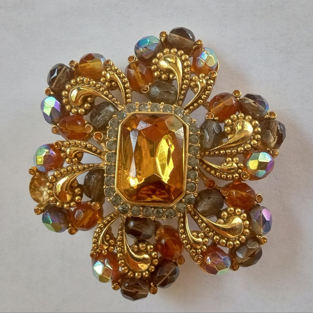 Joan Rivers Vintage Gold Tone Fall Colors Rare Brooch/Pendant